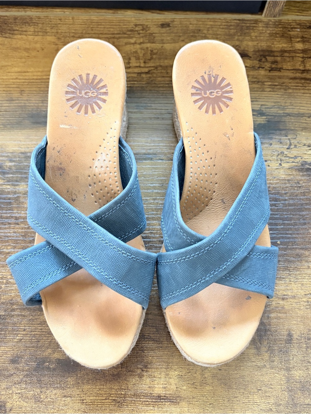 UGG Blue Gwyn Espadrille Wedge Slide Sandals